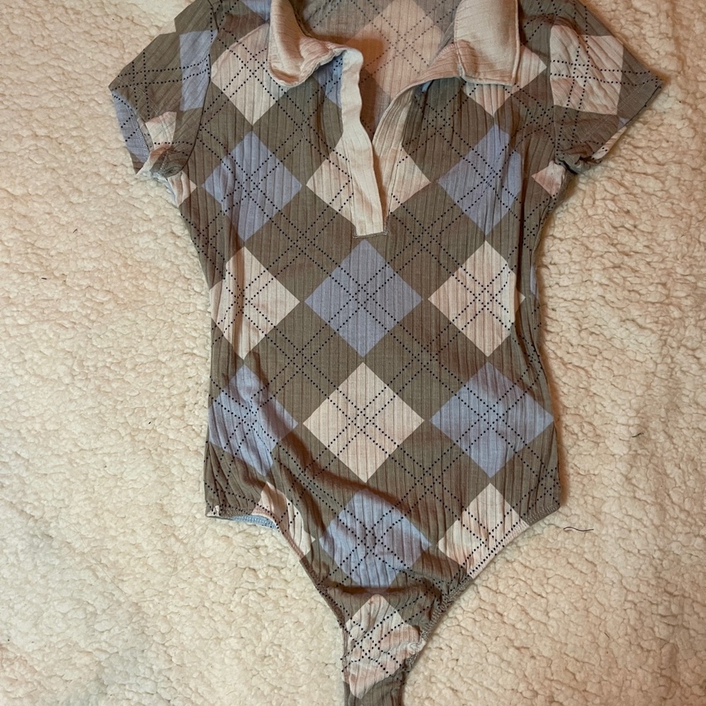 Rue21 Blue and Cream Argyle Bodysuit